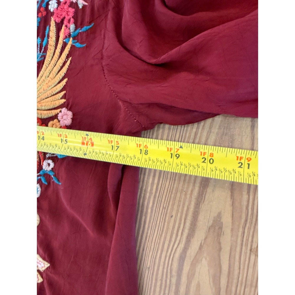 Johnny Was Burgundy Red Embroidered Phoenix Floral Tunic Top NMC85767 Womens S - Picture 5 of 6